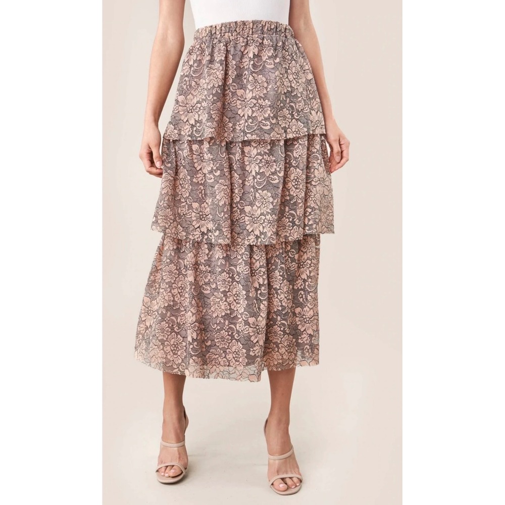 Sugar Lips Tiered Floral Unconvential Lace Midi Skirt Boho Womens Medium Fairy